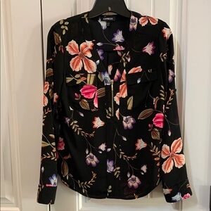 Express Black Blouse with Floral Design XS